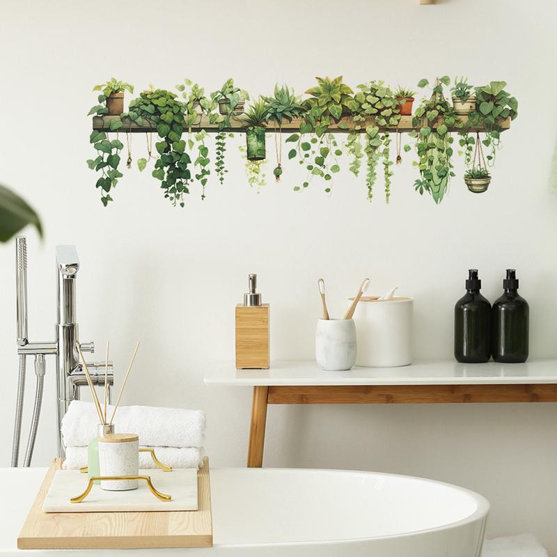 Shelf Potted Green Plants Wall Sticker Hanging Vines Botanical Decal For Bedroom Living Room Home Wall Decor