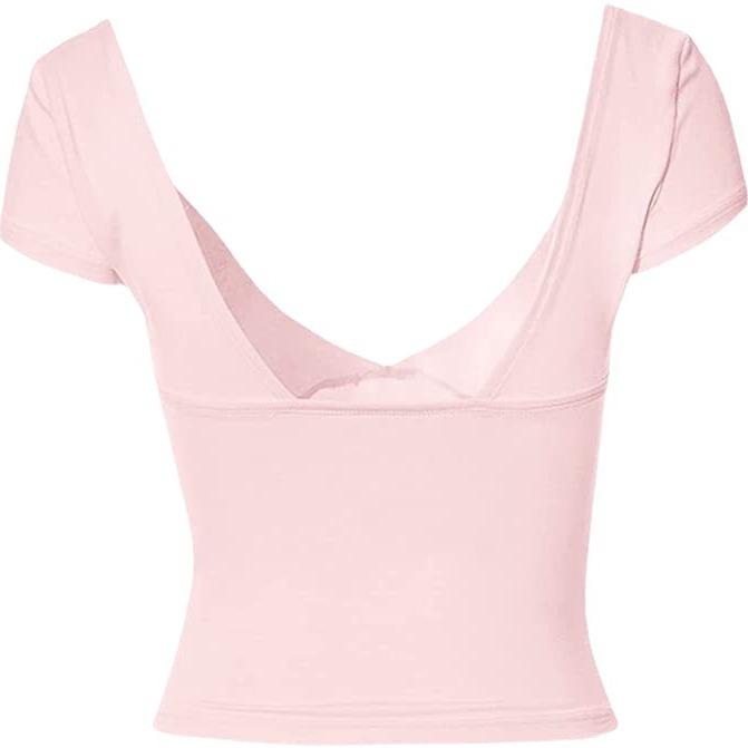 

Женская однотонная облегающая футболка с v-образным вырезом и глубоким вырезом на груди, сексуальный топ L розовый
