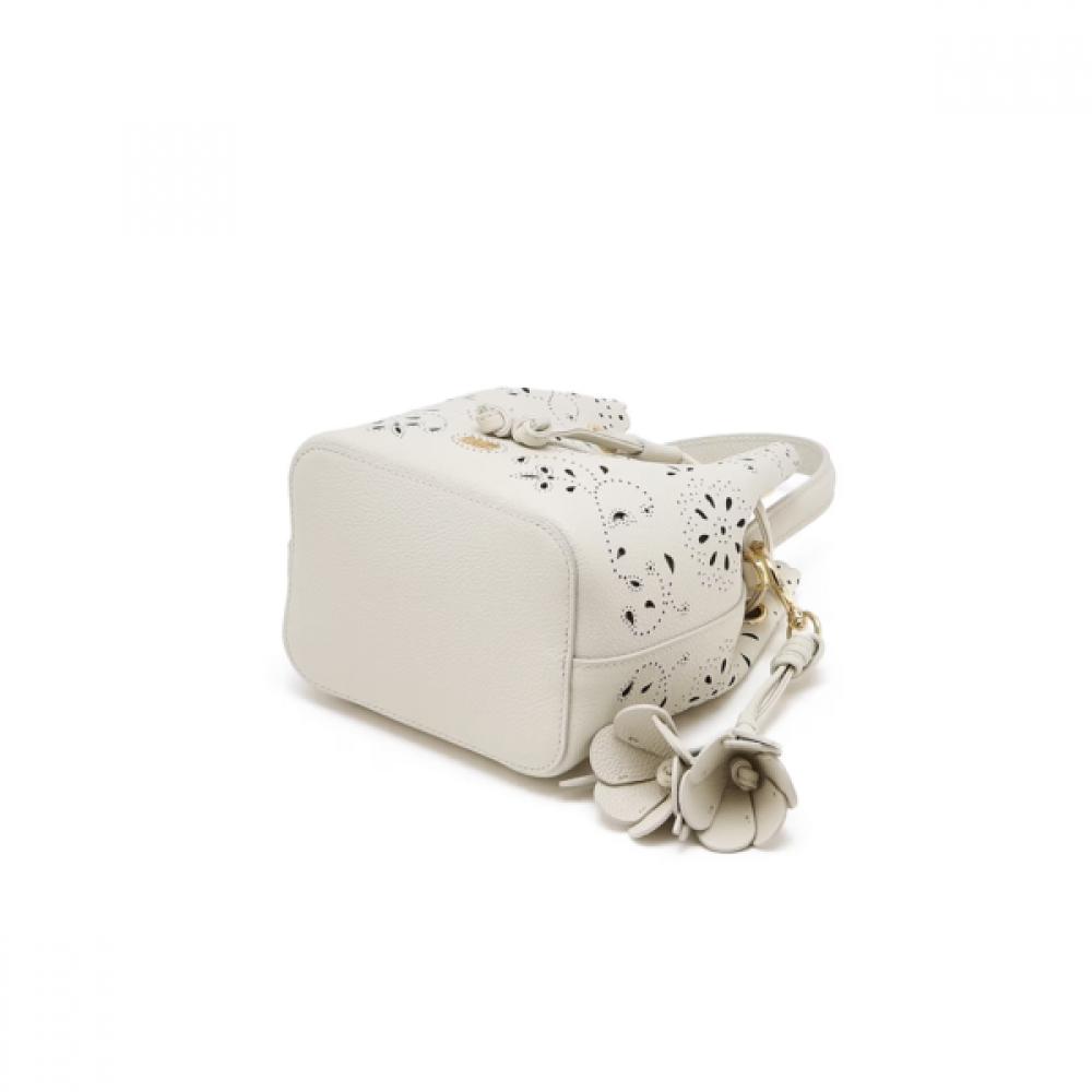 Daks Ivory Leather Mini Tote Bag Crossbody Misty Leaf Punching Dcwa6e600iv