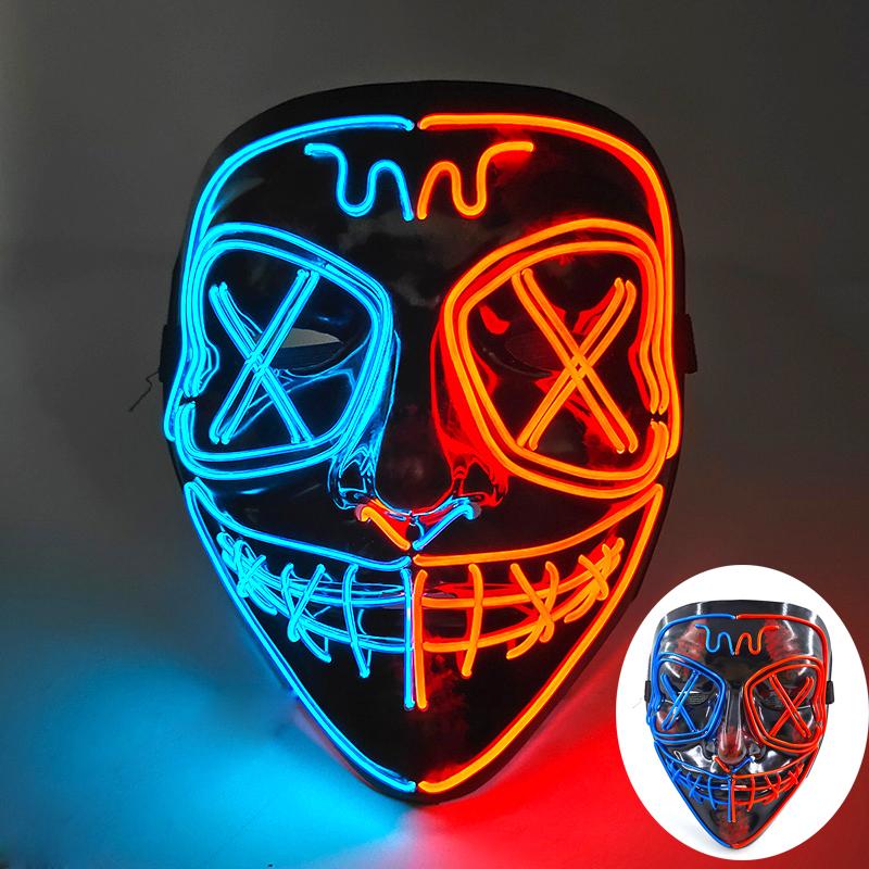 Wireless Scary Glowing Mask LED Luminous Purge Mask Halloween Carnival Light Up Cosplay Party Mask Festival Costume Supplies