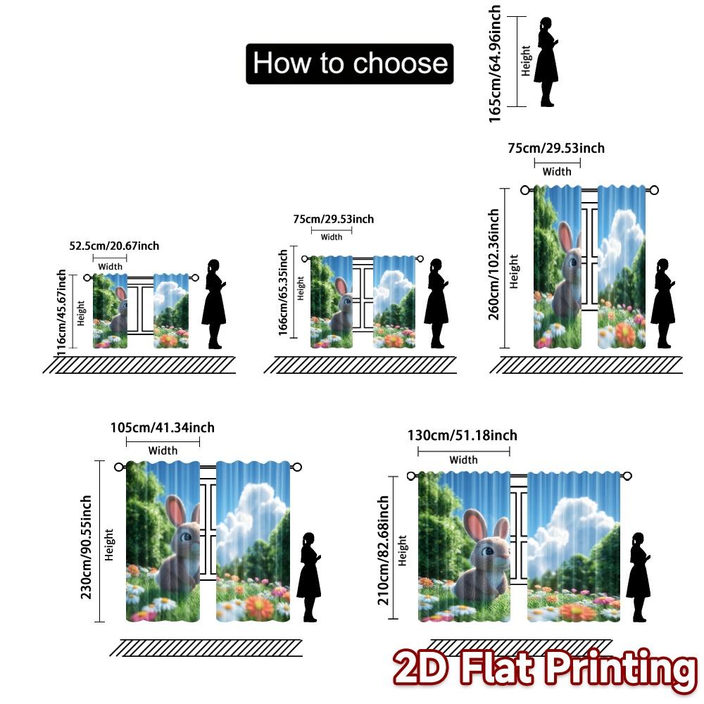 2pcs, 2D FLAT PRINTING Curtains (Without Rod) Sunny Meadow Modern Window Curtain Yarn Curtains Decorations Inside Perfect for