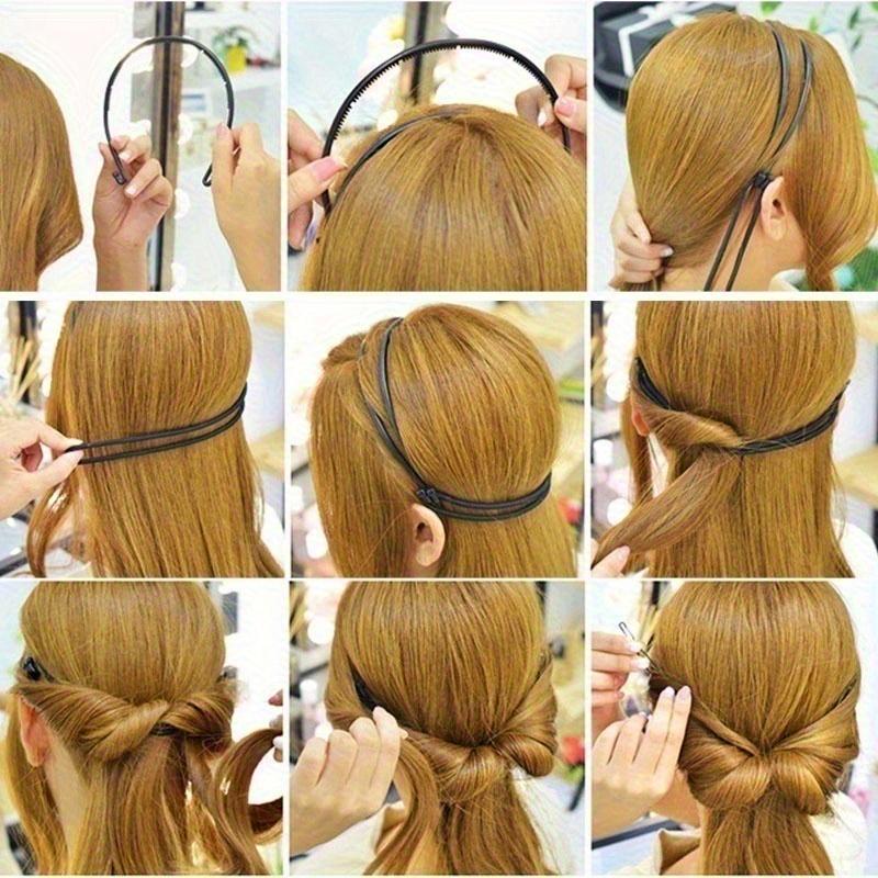 An Adjustable Double-Layer Headband with An Elastic Hairband, Suitable for Women - Durable Plastic Hair Ties, Perfect for Styling Long Hair