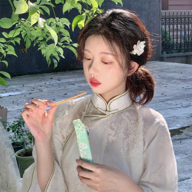 Original Camellia Hair Clip - French Retro Hanfu Flower Side Accessory