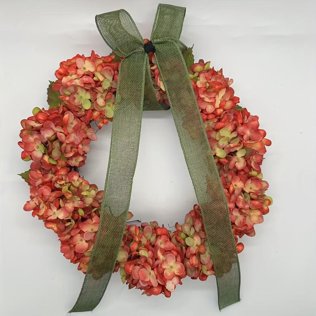 1pc Elegant Autumn Hanging Wreath with Hydrangea Flowers - Classic Style, Wall-Mounted,Ideal for Thanksgiving & Home Decor
