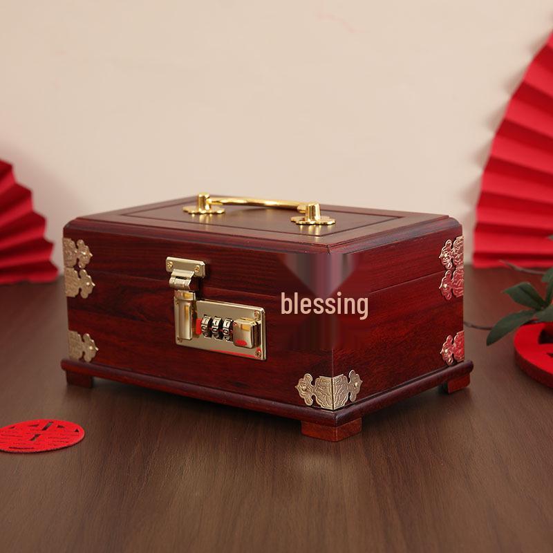Luxury Red Double-Layer Wedding Jewelry Box - Aluminum Alloy Handheld Case for Engagement & Dowry