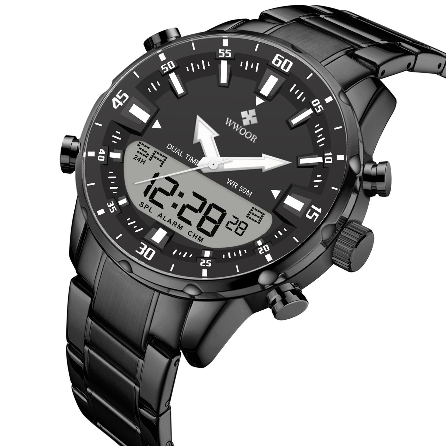 

WWOOR новый стальной ремень крутые модные светящиеся мужские часы кварцевые водонепроницаемые мужские часы Hundred Wan