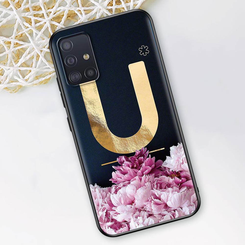 

Чехол с золотыми буквами и цветами для Samsung Galaxy A51 A12 A21s A71 A52 A31 A32 A02s A72 A11 A41 A22 A01, черный мягкий чехол Samsung A21