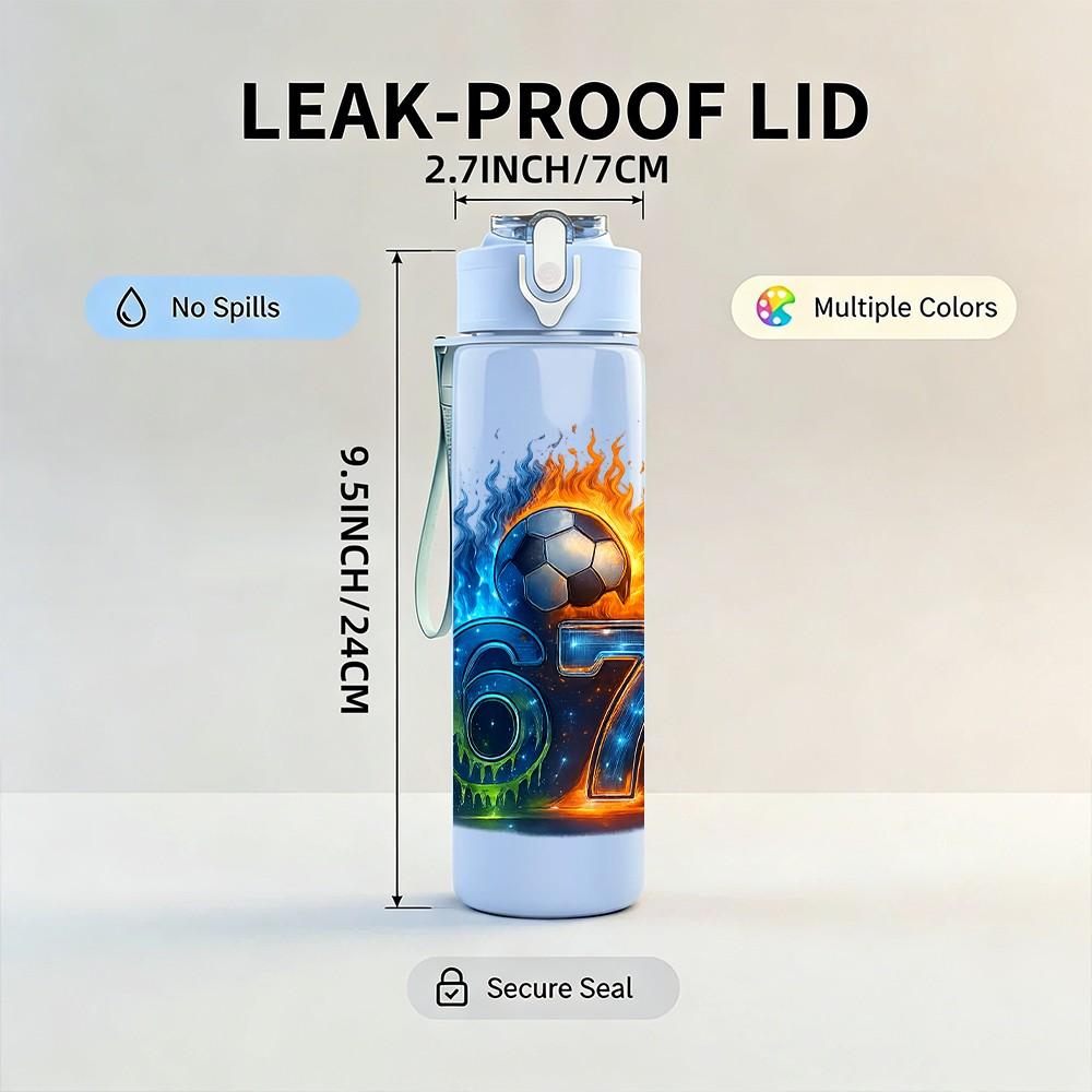 1PC Fiery Number Seven Art 750ml Color Plastic Sports Water Bottle Leakproof Flip Straw Lid Suitable for Sports Office Home Use