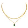 Layering Necklace for Women, Gold Plated Stainless Steel Green Zirconia Rectangle Pendant, Herringbone Chain Choker, Set 2Pcs