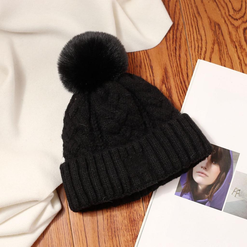Hat Winter Women's Wool Hat Winter Big Hairball Solid Color Versatile Couple Warm Plush Thickened Outdoor Cycling