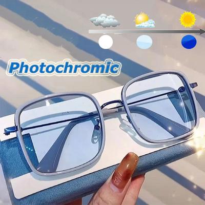 Trend Luxus Photochrome Brille Damenmode Übergroße Myopiebrille Farbwechselnde Blendschutzbrille mit Dioptrien