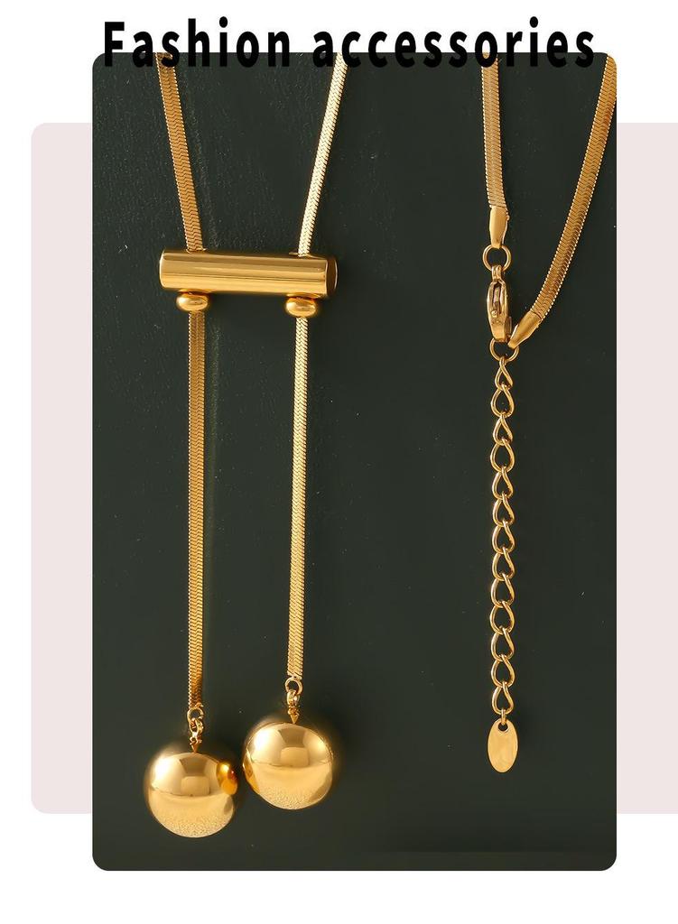 Hollow Beads European/American Sweater Chain: Luxurious Tassel Pendant in 18K Gold-Plated Titanium Steel