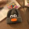 Women Knitted Hat Sausage Mouth Design Ear Protection Warm Hat 3D Big Eyes Versatile Hat Winter Accessory