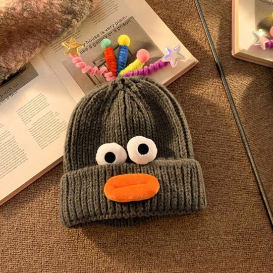 Women Knitted Hat Sausage Mouth Design Ear Protection Warm Hat 3D Big Eyes Versatile Hat Winter Accessory