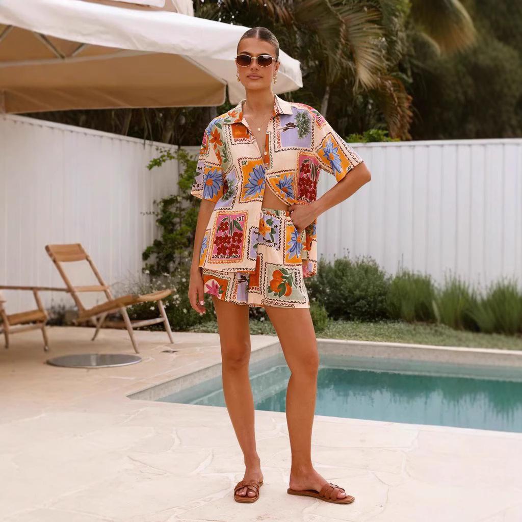 Europejski i Amerykański Letni Styl Kurortowy Zestaw Koszula i Szorty Casual - 25 Lat W Magazynie