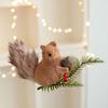 Christmas Squirrel Ornament Foam Plush Squirrel Figurine with Pinecones Branches Furry Forest Animal Hanging Decoration for Xmas Tree