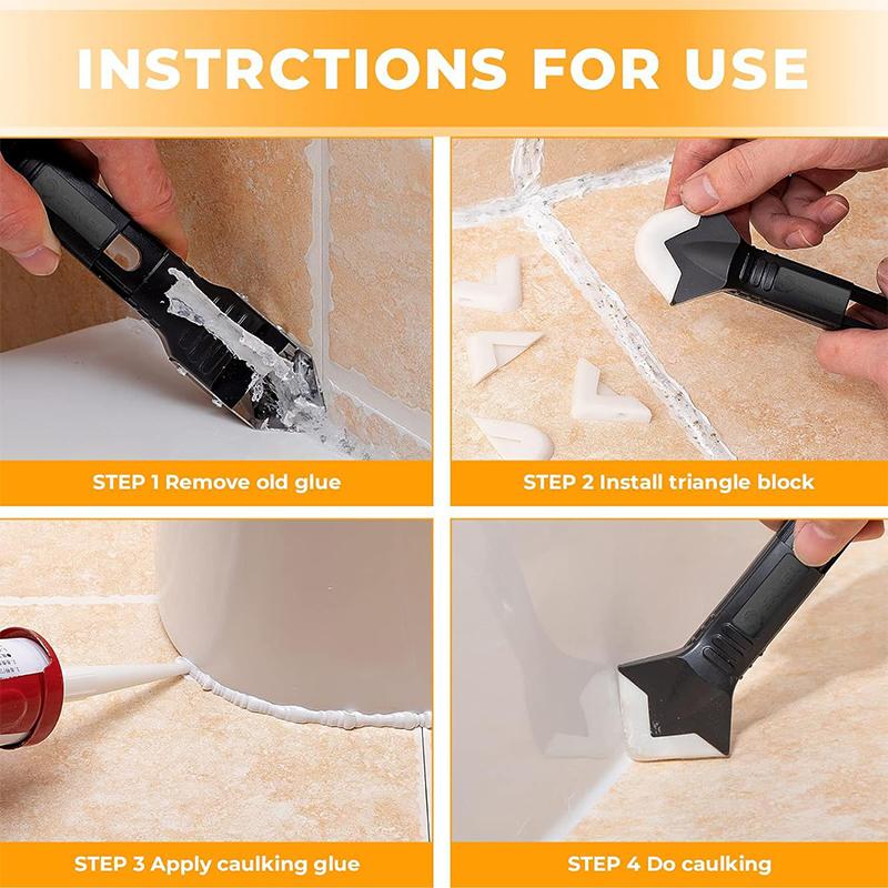 Silicone Scraper Squeegee Glue Remover Knife Caulking Angle Beauty Crack Trowel Tool Grout Scraper Kit With 5Pcs Scraper Head