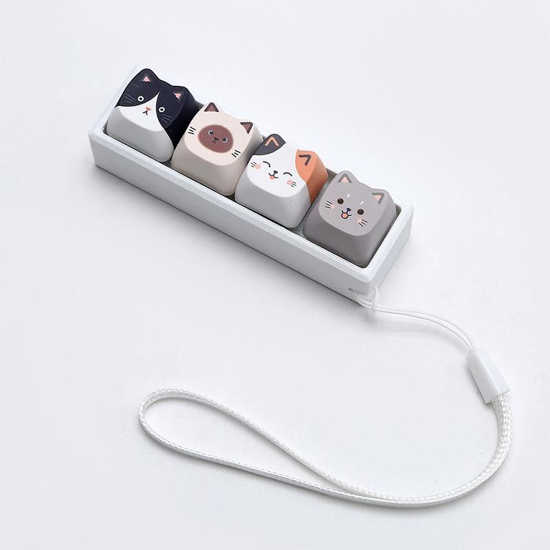 Cute Cat Relax Button Keycap, Kawaii Cat 4-Key Keyboard Fidget Toy For Friends Gift, Portable Fidget Keychain Fashion Bag Charm
