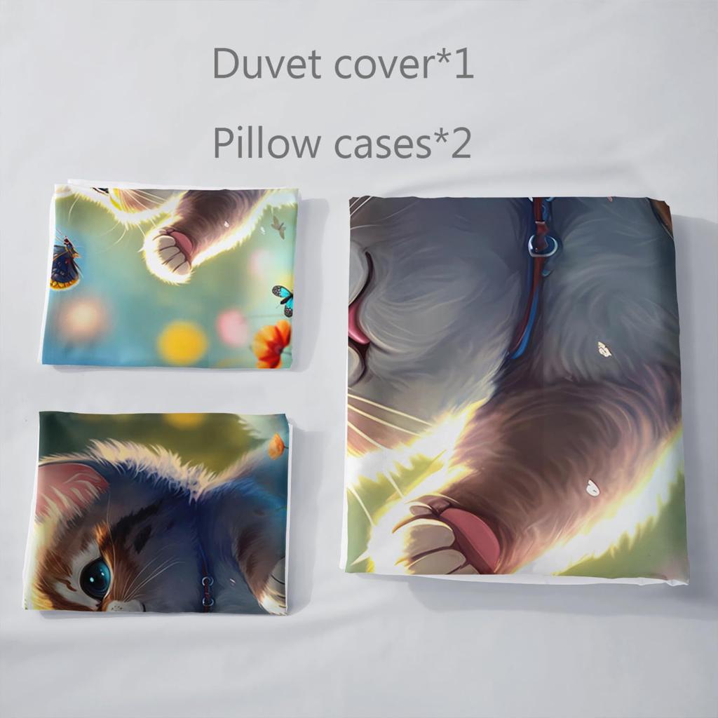 Cute Cat Down Comforter Set Bedding Set 3-piece Duvet Cover Set