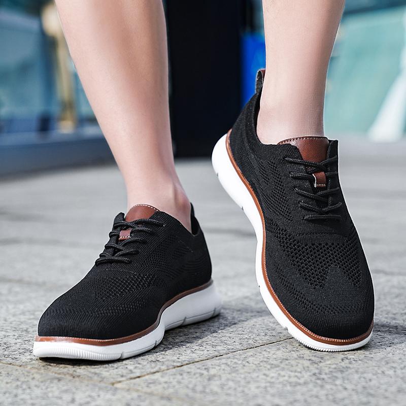 Fashion Retro Style Men's Casual Shoes Lightweight Knitted Walking Shoes Breathable Mesh Outdoor Traveling Flat Shoes