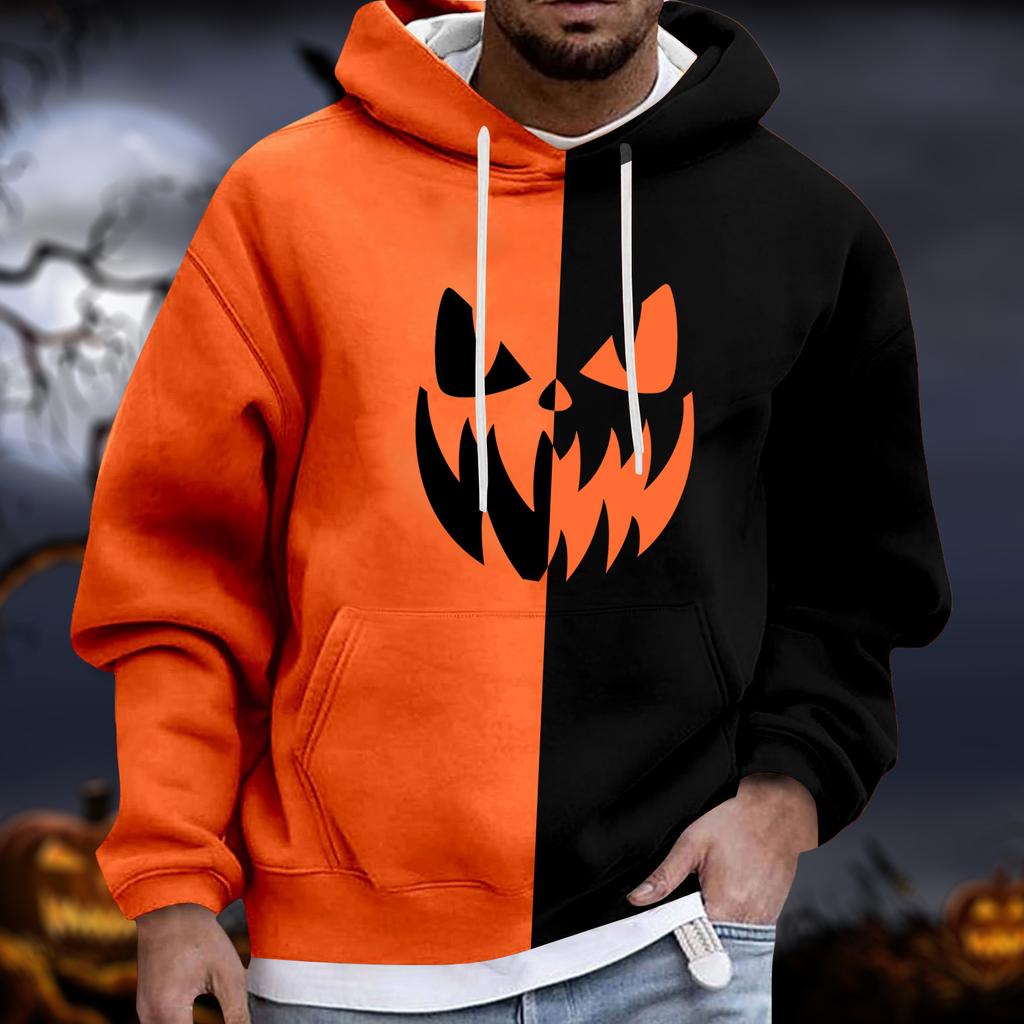 Men's Halloween Hoodie Funny Pumpkin Face Hoodie Scary Long Sleeve Top
