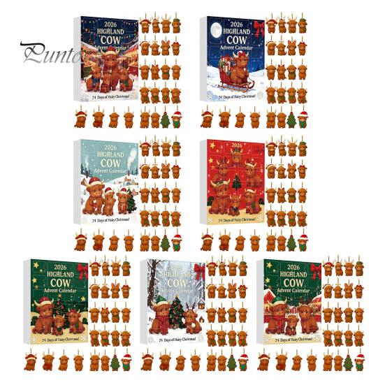 Holiday Hanging Ornaments Highland Cow Christmas Advent Calendar with 24 Acrylic Ornaments, Festive Countdown Box for Tree Decor And Seasonal