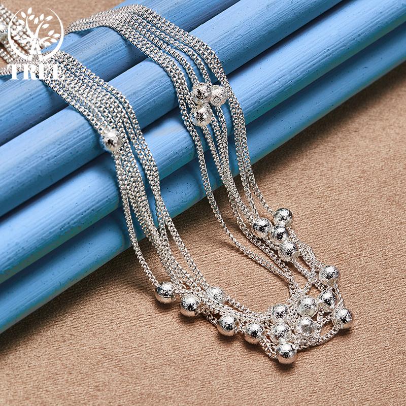 925 Sterling Silver Multi Chain Frosted Ball Grape Bead Ball Necklace Jewelry