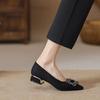 Summer and Autumn New Pointed Soft Sole Black High Heels Suede Commuter Dress Rhinestone Thick Heel Single Shoes Work Shoes