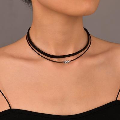 Nové Doplňky Krátký Choker Kožený Krk Dvojitý Vrstvený Náhrdelník Dámský Řetízek na Klíční Kost