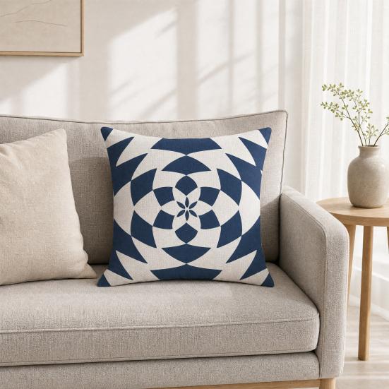 Geometric Pillow Cover, Washed Linen Look Throw Pillow Case with Hidden Zipper, Minimalist Cushion Cover for Sofa, Bed, Office, Cozy Home Decor