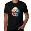Poodle With Headphones Tshirt Work Daily Short Sleeve Top