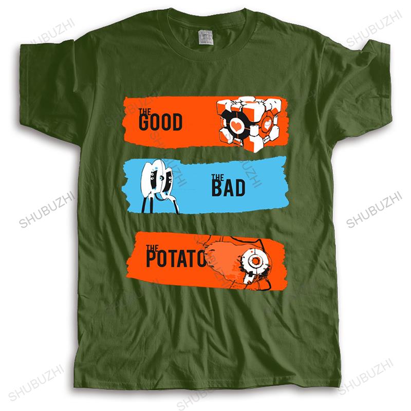 T-shirt men O-neck THE GOOD THE BAD THE POTATO T SHIRT Men Game Portal 2 T-shirt Women Short Sleeve Letter Striped Tees Clothes