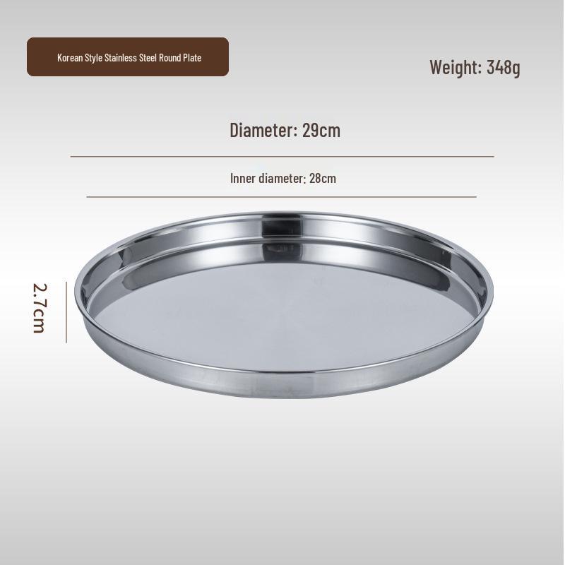Korean Style Stainless Steel Round Golden Tray for Cold Noodles, Rice, or Steaming – Thickened Flat Bottom Plate