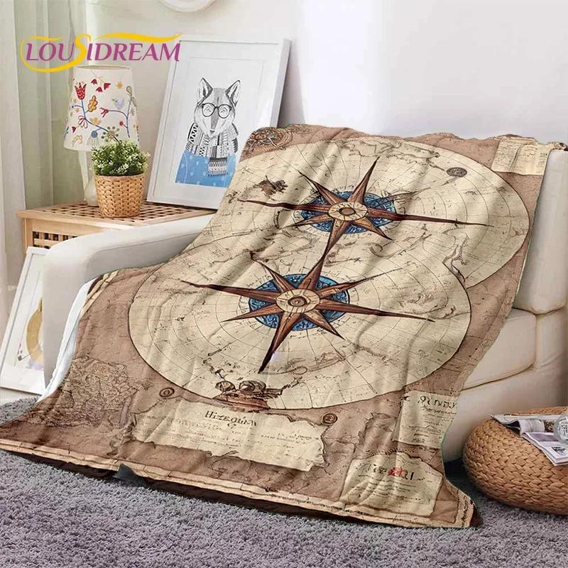 3D Ancient Nautical Chart World Map Compass Soft Flannel Blankets,Throw Blanket Comfortable Blanket for Picnic Beds Sofa Bedroom