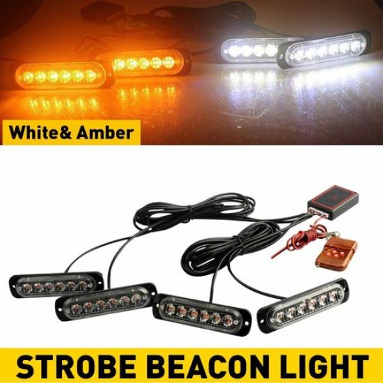 4X Amber White 6 LED Truck Urgent Beacon Warning Hazard Flash Strobe Light USEOA