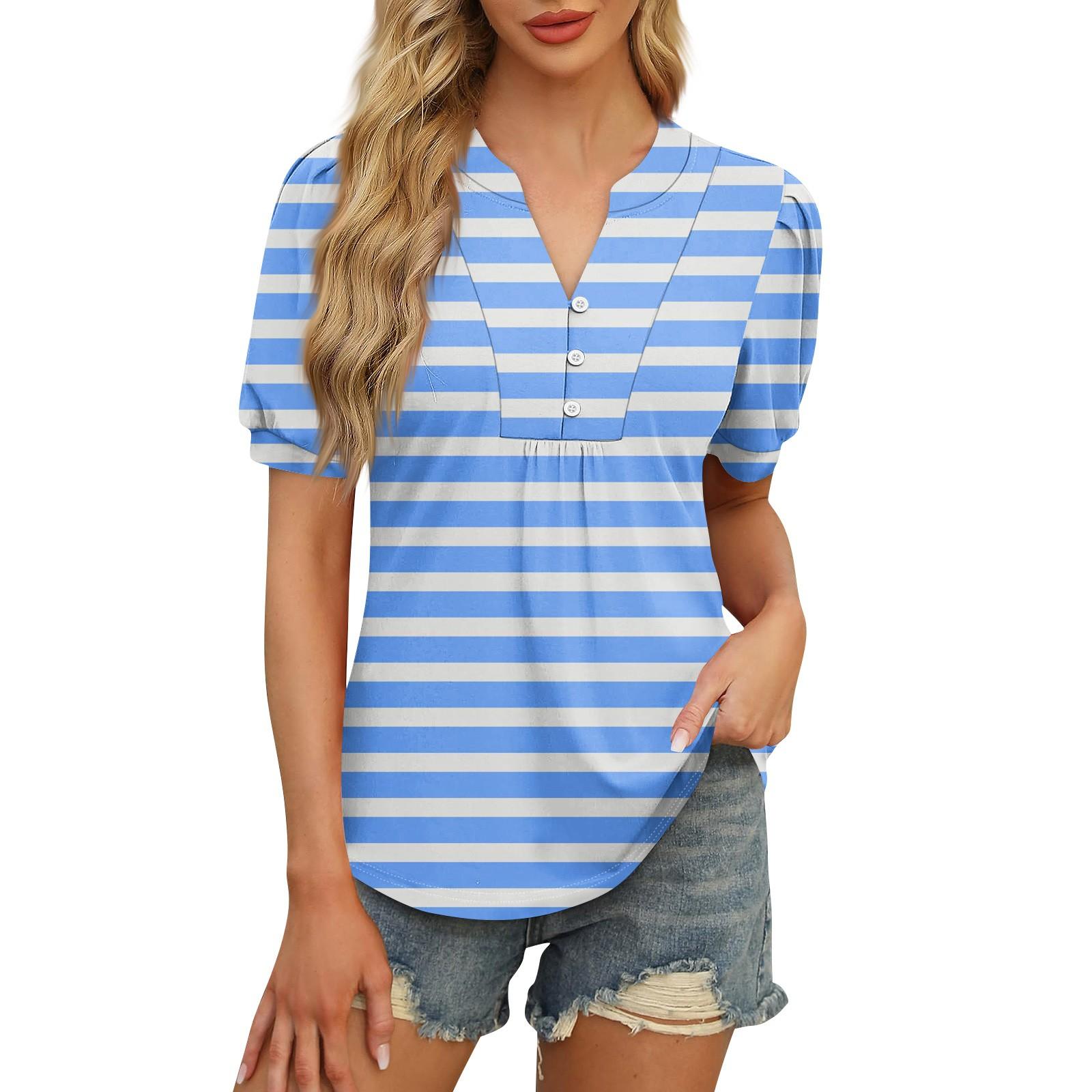 

Женские топы, рубашки с коротким рукавом, повседневные летние топы с V-образным вырезом, плиссированные футболки на пуговицах, свободные туники, блузки M