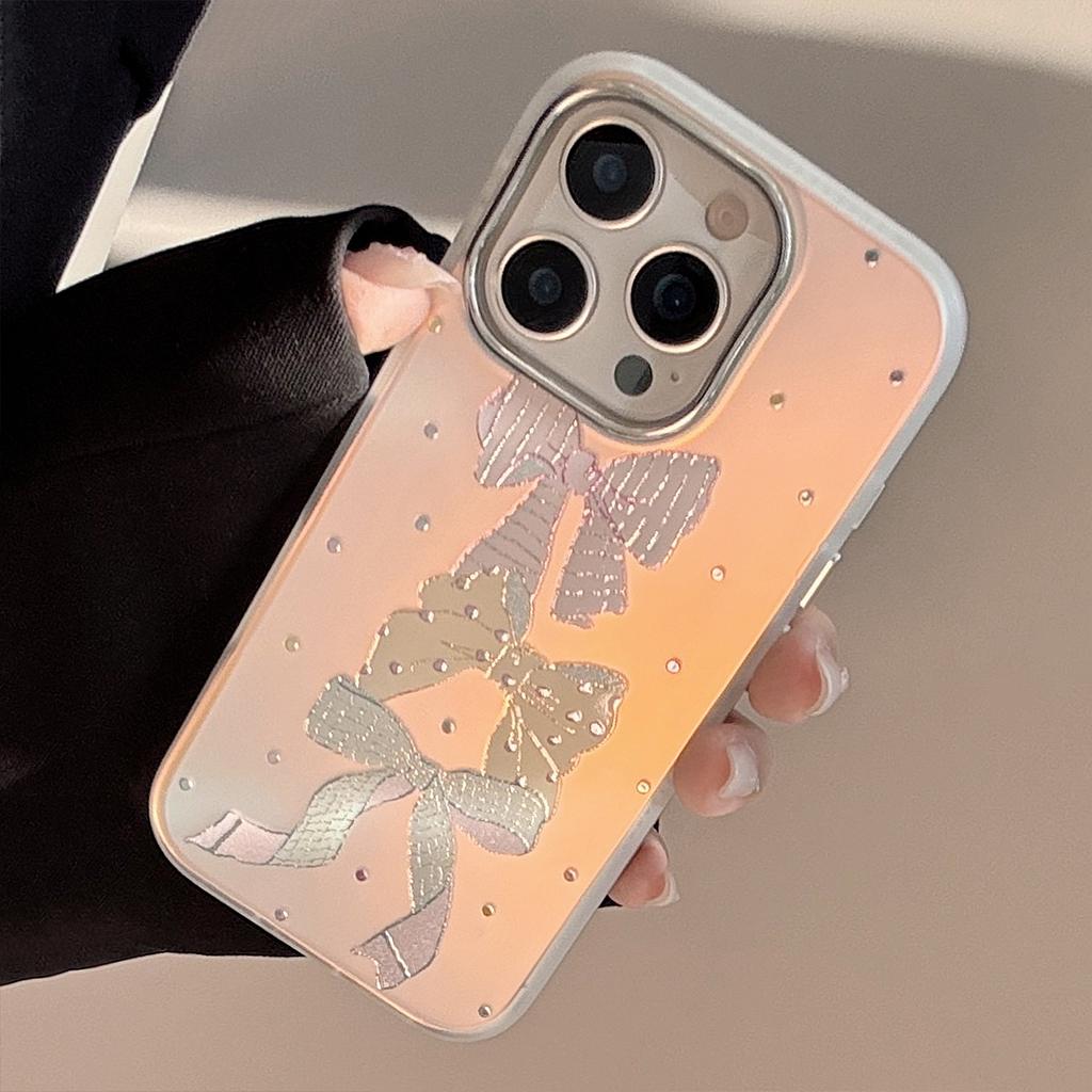 Gold-plated IPhone 15 Pro Max Phone Case, 16 Colorful Polka Dot Bow, 13 Sweet Style, 17 Drop-proof Laser Engraving