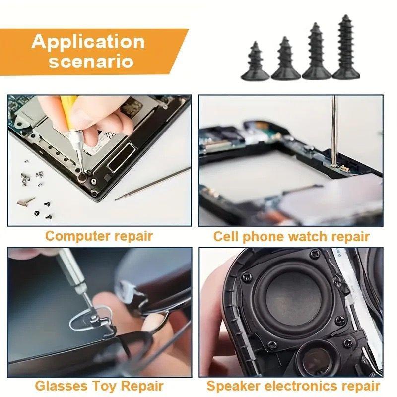 800Pcs M2 Black Flat Head Cross Carbon Steel Self-Tapping Screws for Home DIY Electronics Furniture Metal Wood Repair