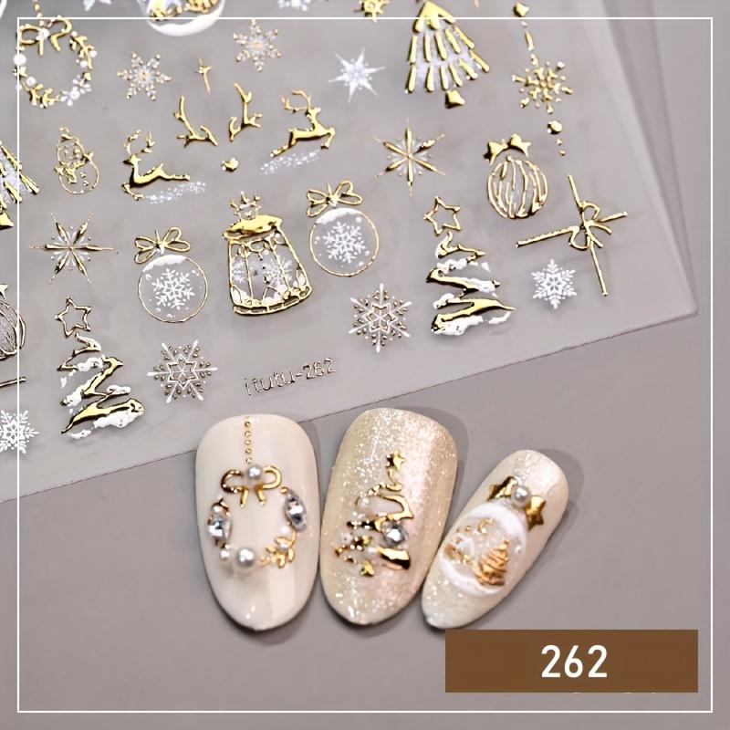 

Golden Christmas Nail Art Stickers - Sparkling Tree, Reindeer & Snowflake Designs | High-Gloss Finish, Single Use