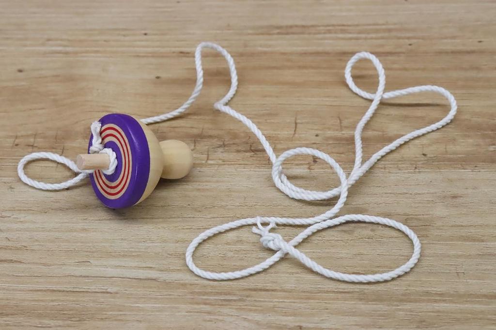 Miniature Japanese Traditional Wooden Toy Throwing Spinning Set of 3 each in and Tops, (1 red, green, purple)