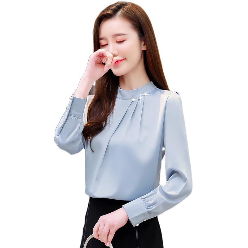 Damen Rotes Chiffonhemd - Langärmlig, Stehkragen Mode für Frühling 2025