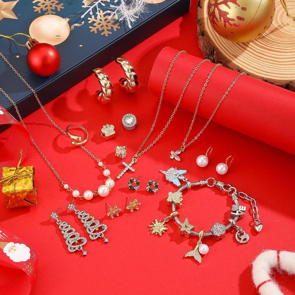 2025 Advent Jewelry Gift Box: Countdown Calendar with Earrings, Necklace, and Bracelet for Women