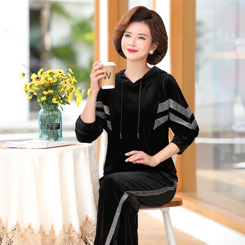 

BV12233 Женский осенний костюм-двойка из золотистого бархата для людей среднего и пожилого возраста, повседневная одежда 3XL (Recommended 62-70 kg)