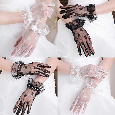 1Pair Dress Accessories Versatile Lace Elegant Mesh Wedding Decoration Bridal Gloves Thin Style Bow Decoration