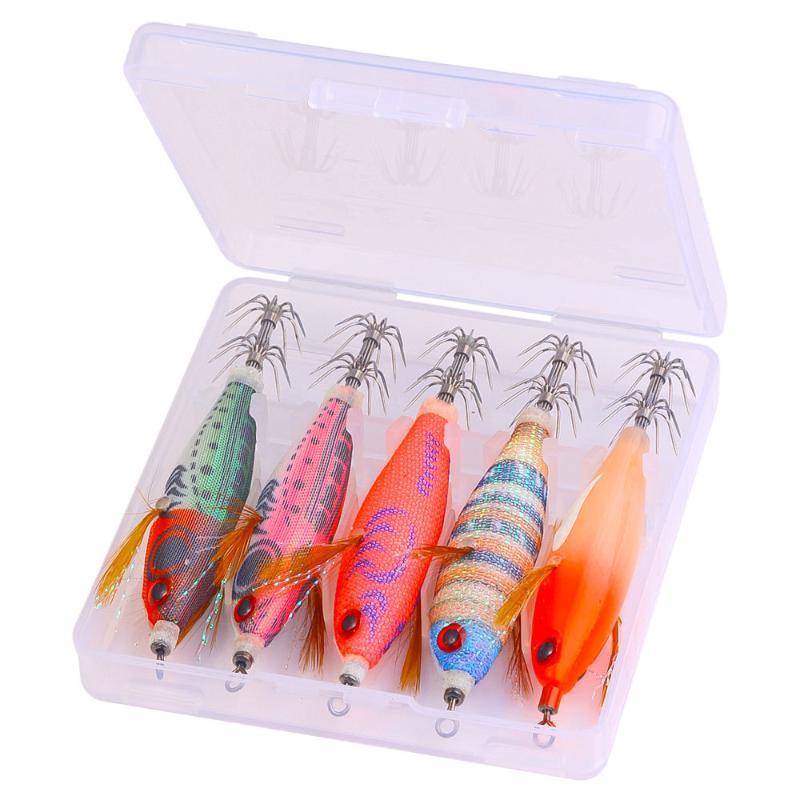 1/5/10Pcs Horizontal Squid Jigs Luminous Cuttlefish Lure Plated Jigging Baits Sea Fishing Artificial Shrimp Hook