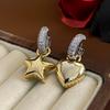 New Vintage Asymmetric Zircon Heart Star Hoop Earrings for Women Luxury Micro Inlaid Crystal Gold Silver Color Earrings Jewelry