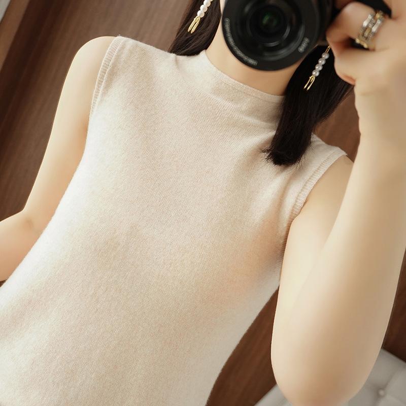 Thin Short-sleeved Half-high Neck Knitted Vest In Summer Loose and Fashionable Versatile Sleeveless Suspender Knitted Sweater