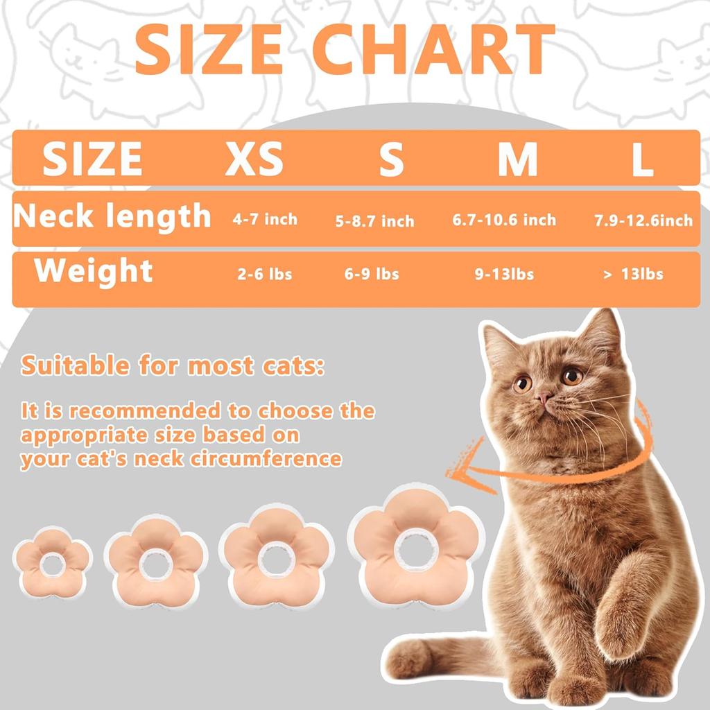 Cat Cone Collar Soft, Waterproof Cats Cones to Stop Licking After Surgery, Adjustable Soft Elizabeth Cats Collars for Wound Healing, Flower Shape Cat