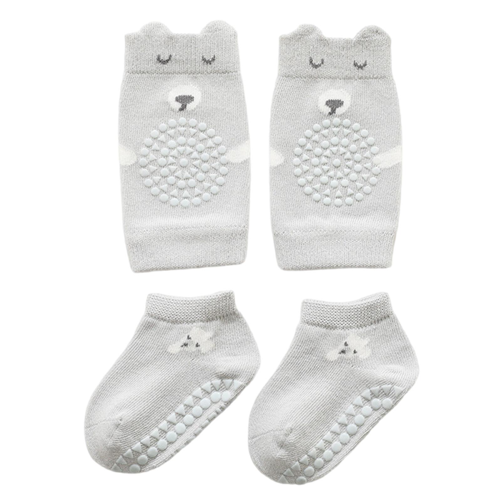 

Детские наколенники и нескользящие носки для ползания для мальчиков и девочек в возрасте от 0 до 48 месяцев. Мультяшные приспособления для ползания для малышей M серый