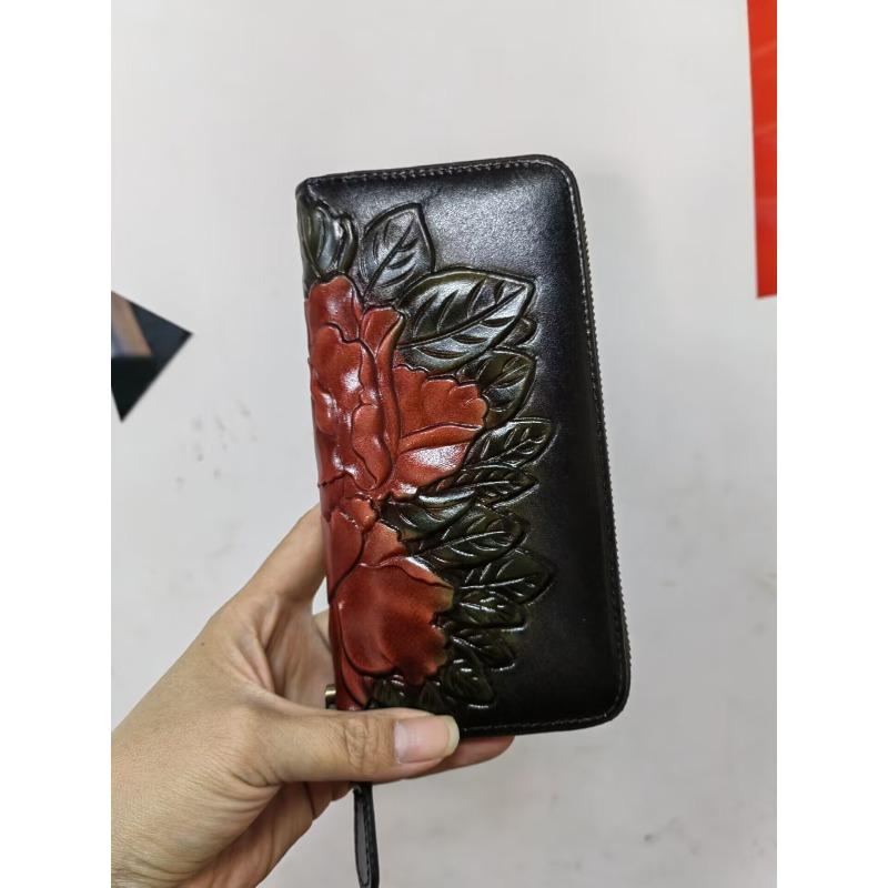 

European and American Fashion Retro Tree High Leather Zipper Bag, Genuine Leather Top Layer Cowhide, Hand Polished Casual Handbag, Fashionable Wallet